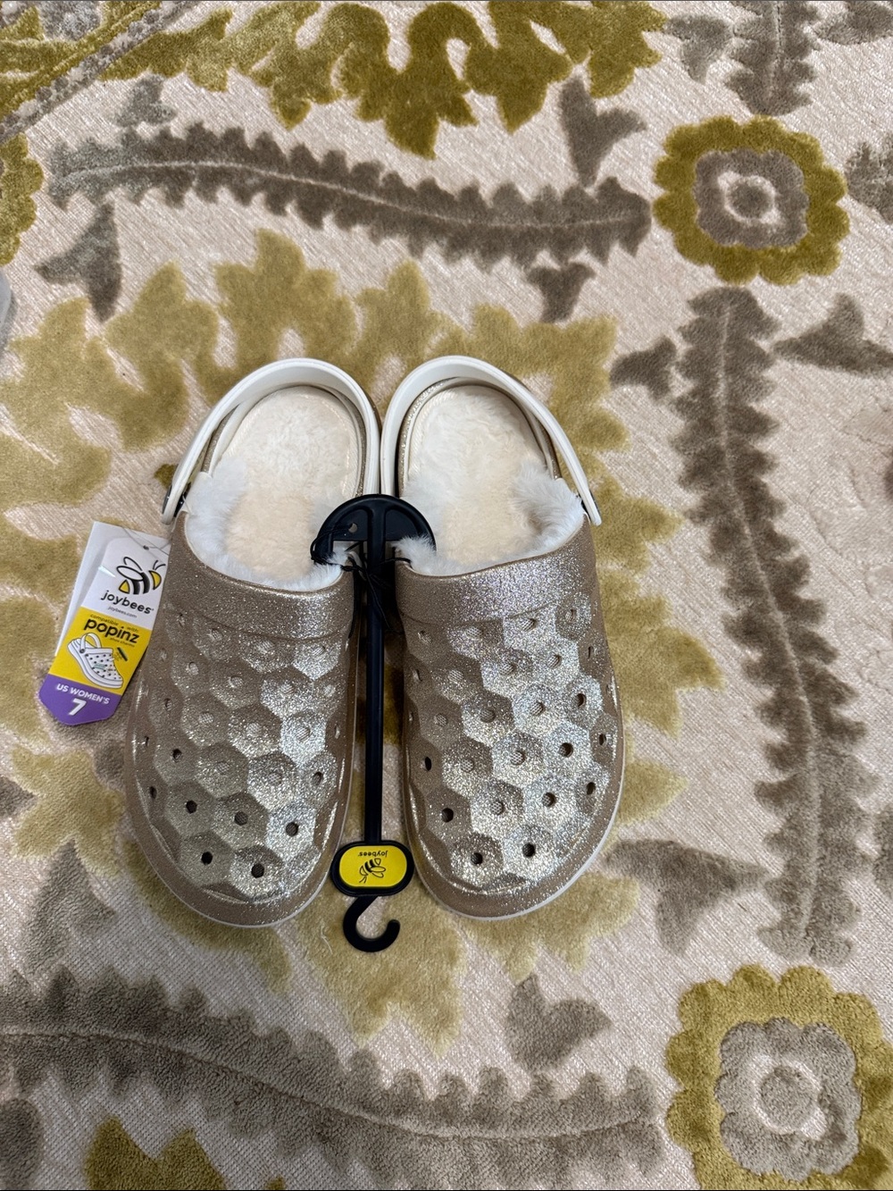 Women' Poplin Glitter Clog with Faux Fur Lining - Silver